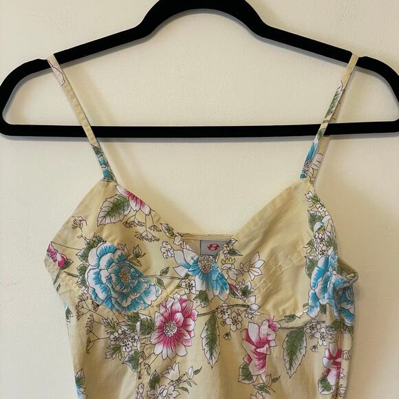 Vintage M tank top corset cottagecore boho floral fairycore light summer yellow - Picture 2 of 7